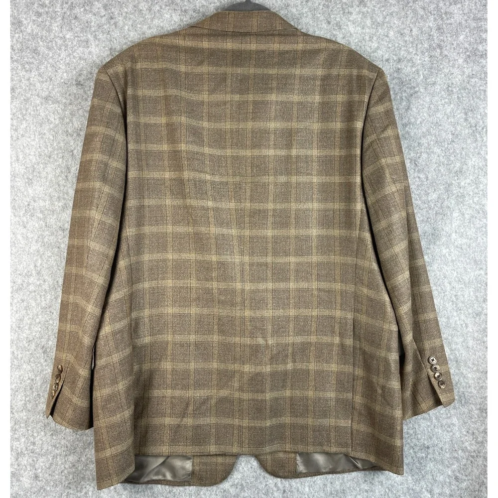 VTG Joseph Abboud Silk Wool Blazer Sport Coat Mens 46R Brown Windowpane USA